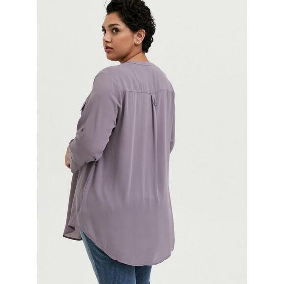 Torrid Harper Georgette Pullover Tunic Blouse 3/4 Sleeve Gray Ridge Plus Size 0X - Picture 3 of 10